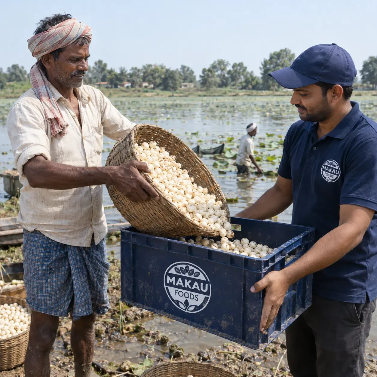 Buying makhana directly from the harvesting family