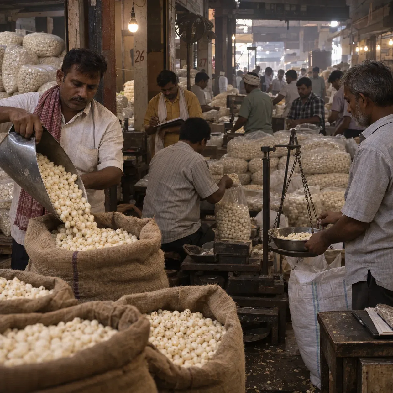The chain of middlemen between the farmer and the shelf