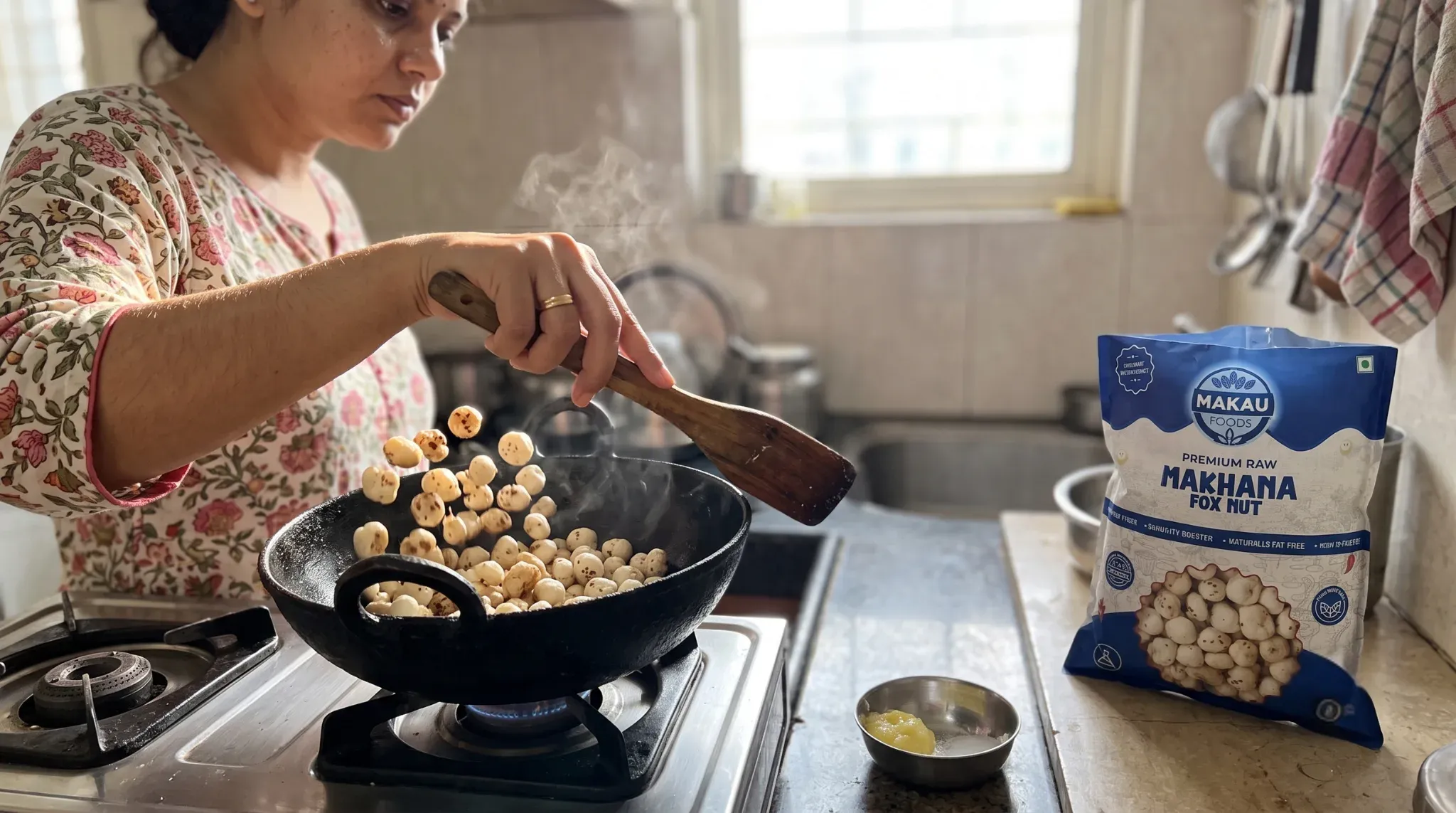 Roasted at home with light ghee and salt
